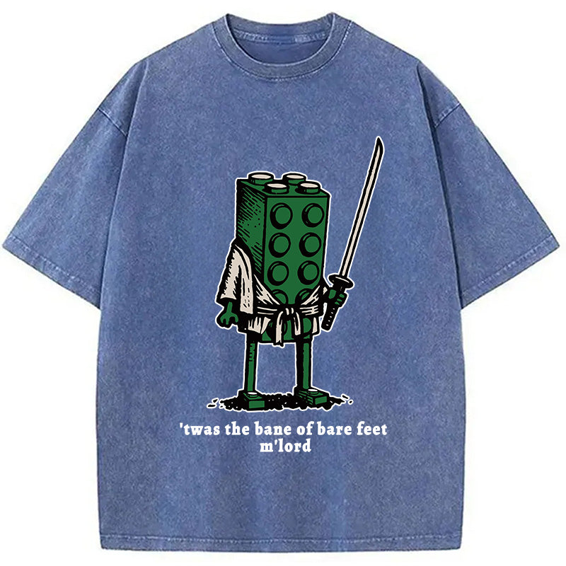 Funny Building Blocks Samurai Washed T-Shirt