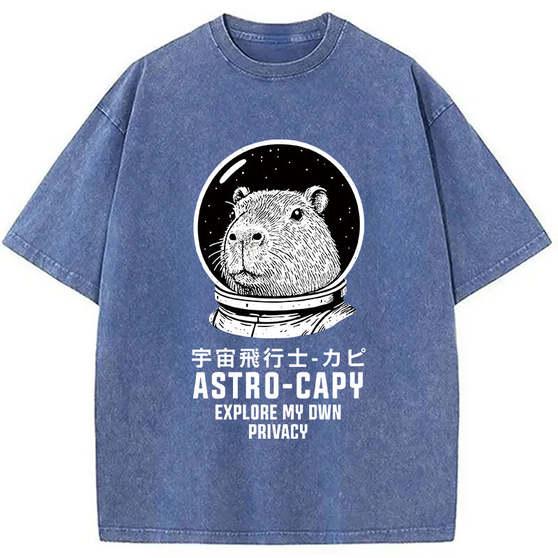 Astronaut Capybara Washed T-Shirt