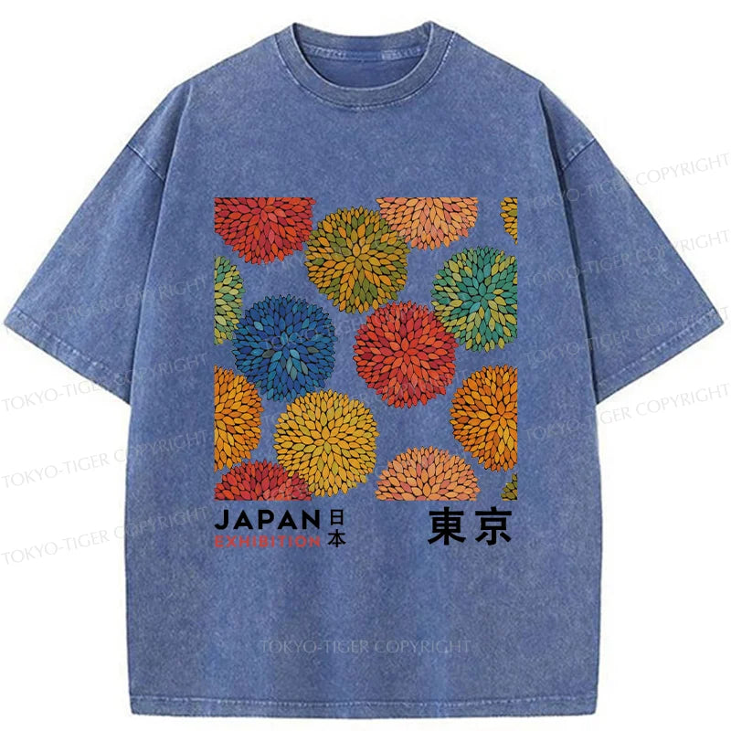 Unisex Japanese Flower Art Washed T-Shirt