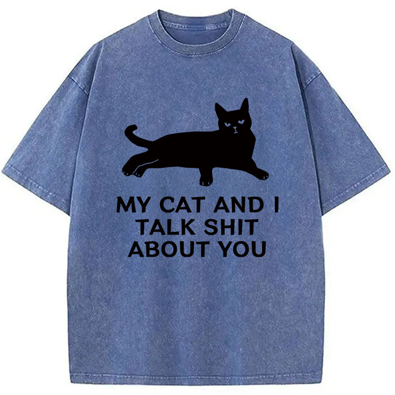 Gossiping Black Cat Washed T-Shirt