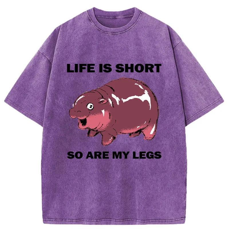 Unisex Short Legs Short Life Washed T-Shirt