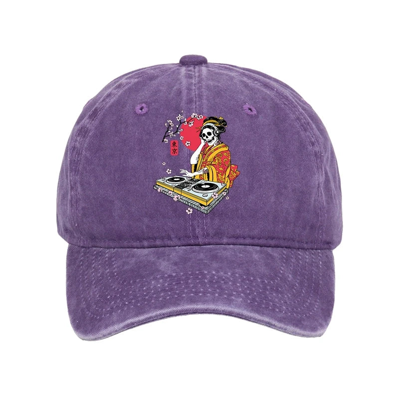Japanese Geisha DJ Skull Washed Cap