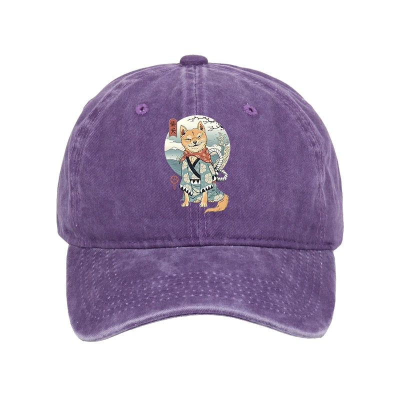 Samurai Shiba Dog Japanese Washed Cap