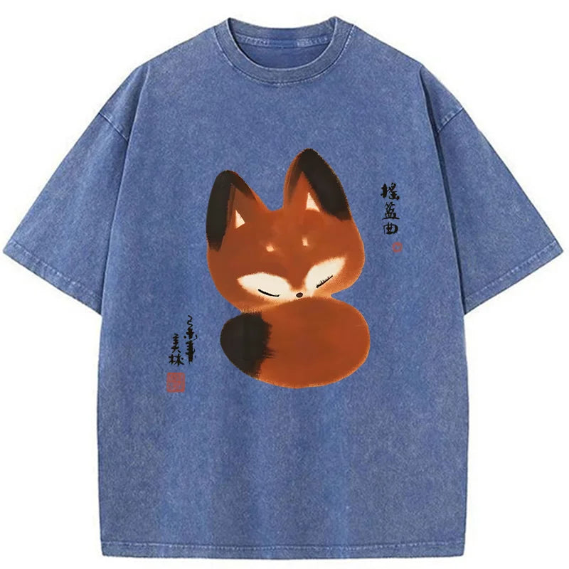 Unisex Cute Fox Washed T-Shirt