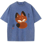 Unisex Cute Fox Washed T-Shirt