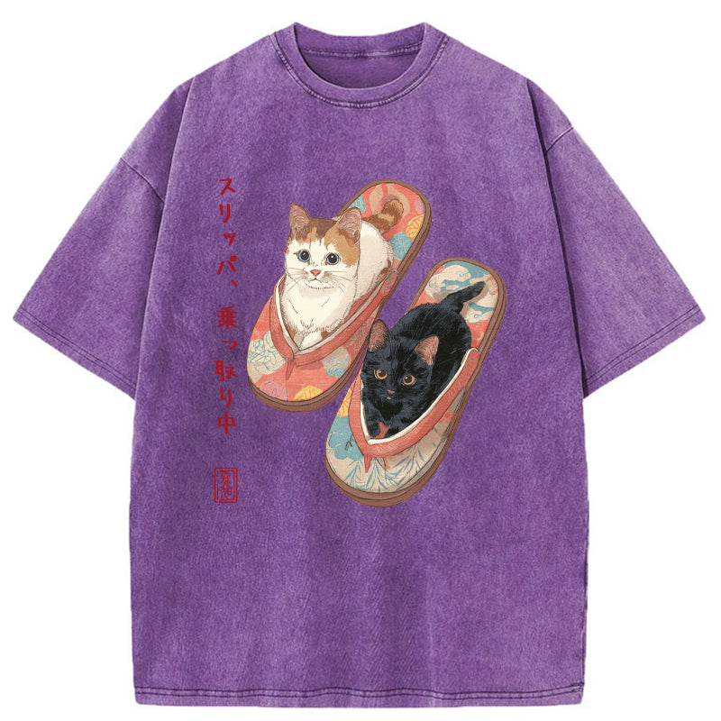 Unisex Slipper Kitties Washed T-Shirt