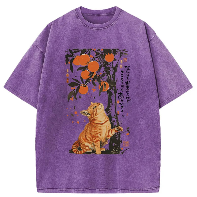 Unisex Orange Cat Wants To Eat Oranges Washed T-Shirt