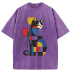 Unisex Mondrian Cat Washed T-Shirt