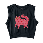Three Eyes Pink Cat Sleeveless Crop Top