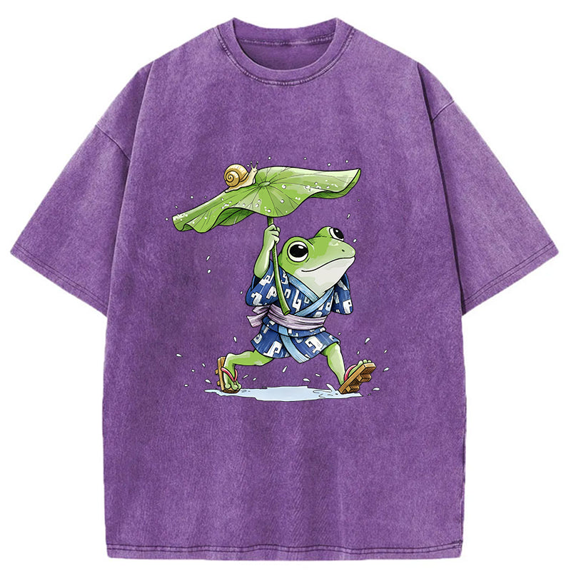 Unisex Frog Seeking Shelter From The Rain Washed T-Shirt