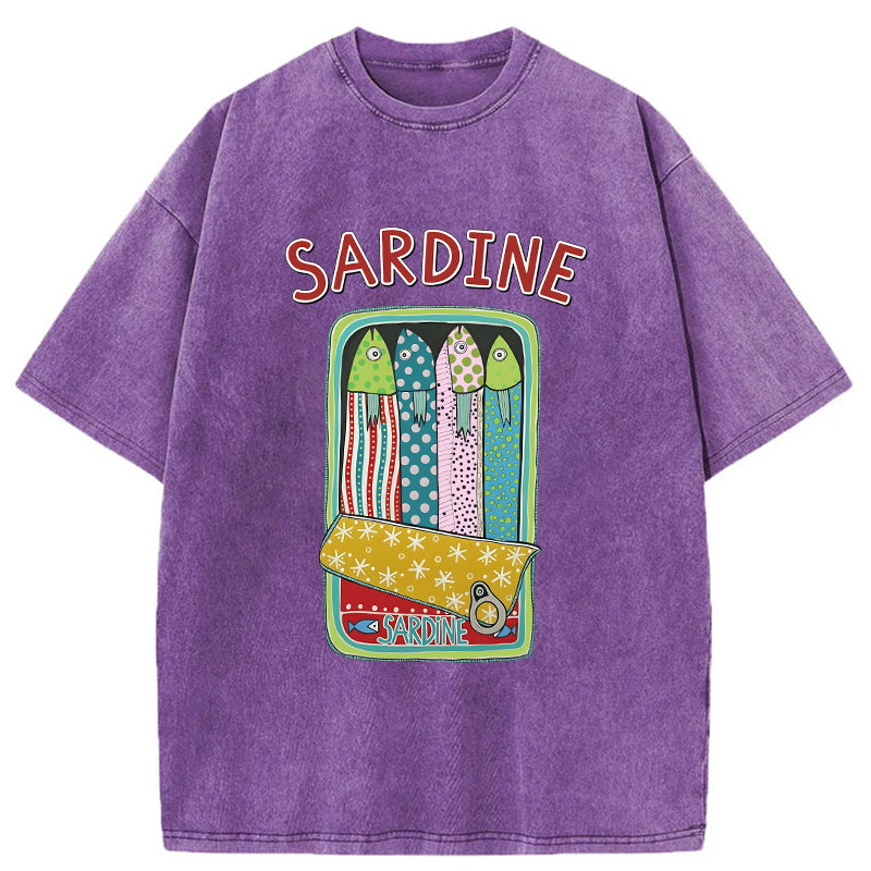 Unisex Colorful Sardines Washed T-Shirt