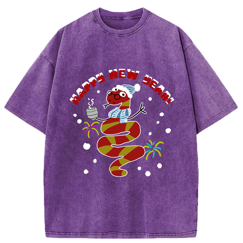 Snake Wearing Scarf And Hat Washed T-Shirt