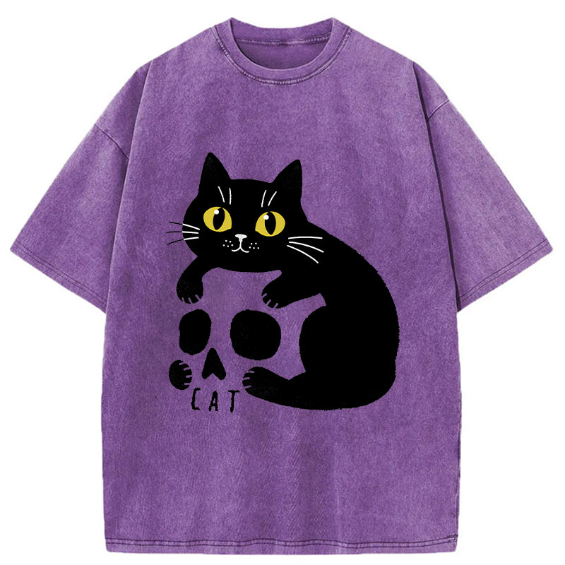 Unisex Cat And Skull Japan Washed T-Shirt