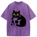 Unisex Cat And Skull Japan Washed T-Shirt