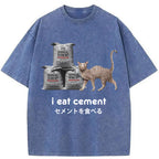 I Eat Cement Cursed Cat Washed T-Shirt