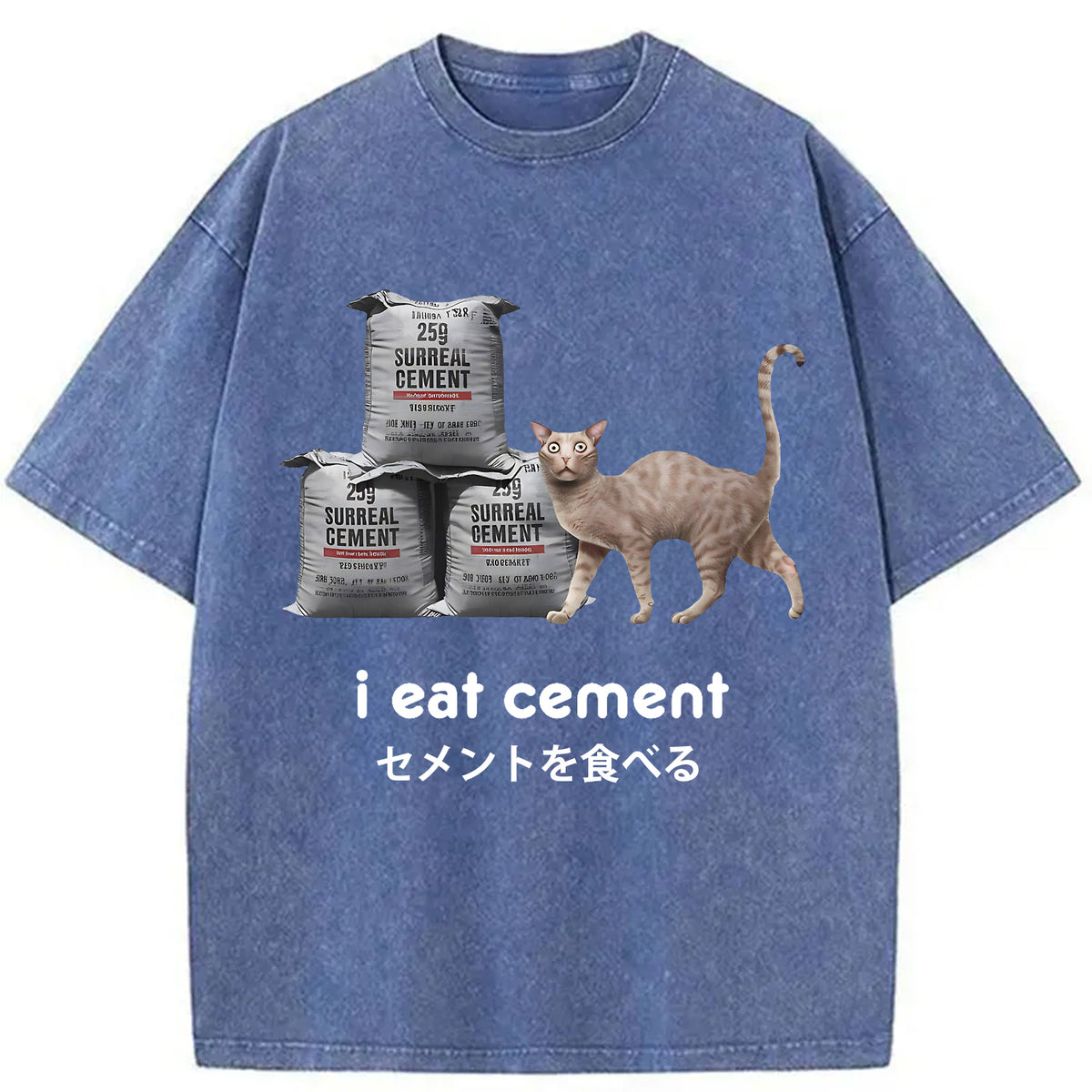 I Eat Cement Cursed Cat Washed T-Shirt