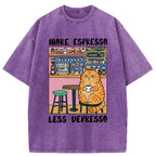 Unisex Orange Cat Drinking Espresso Washed T-Shirt