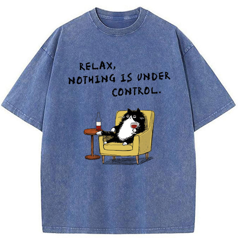 Unisex Unavailable Cat: Nothing Is Under Control Washed T-Shirt