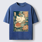 Unisex Cat And Koi Washed T-Shirt