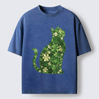 Unisex Clover Cat Washed T-Shirt