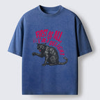 Unisex Fierce Black Cat Washed T-Shirt
