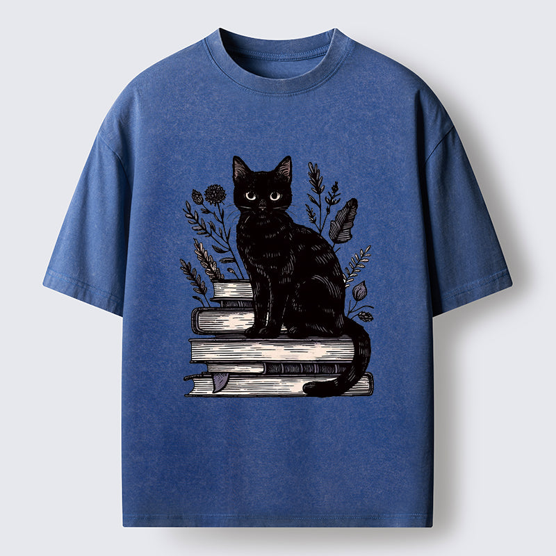 Unisex Books And Cats Washed T-Shirt
