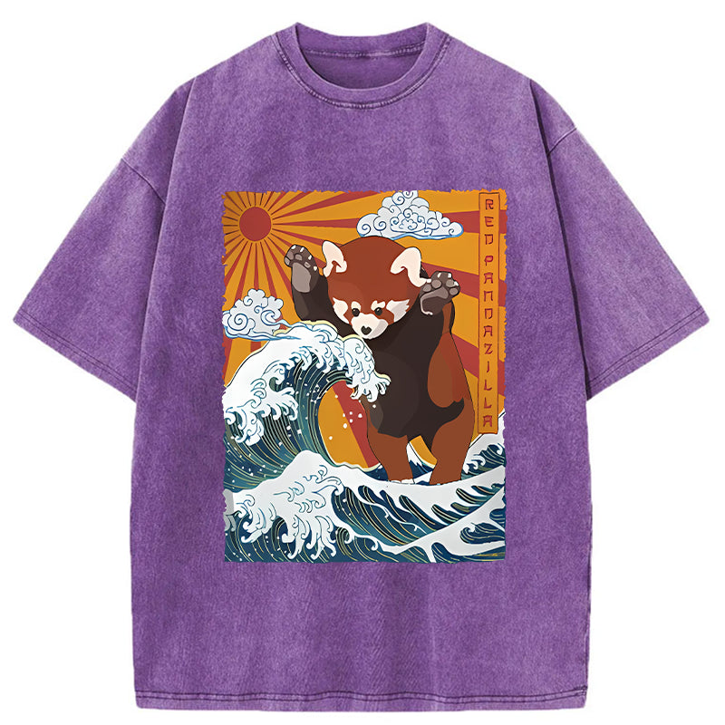 The Great Wave Off Red Panda Washed T-Shirt