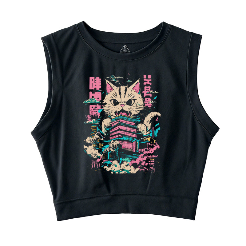 Japanese Cat Cat Lover Sleeveless Crop Top