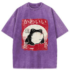 Woodblock Print Grumpy Frog Washed T-Shirt