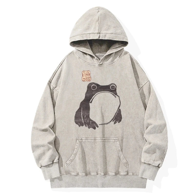 Matsumoto Hoji Woodblock Print Frog Washed Hoodie