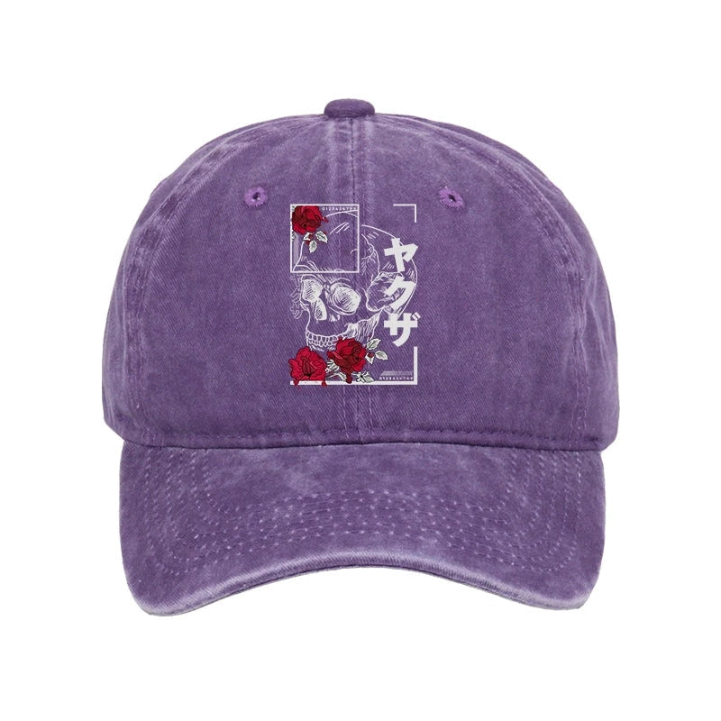Skull Roses Japanese Aesthetic Washed Cap
