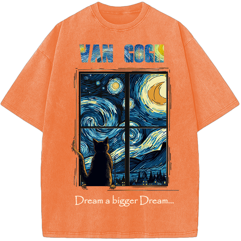Dream Bigger – Starry Night Cat Vintage Washed T-Shirt