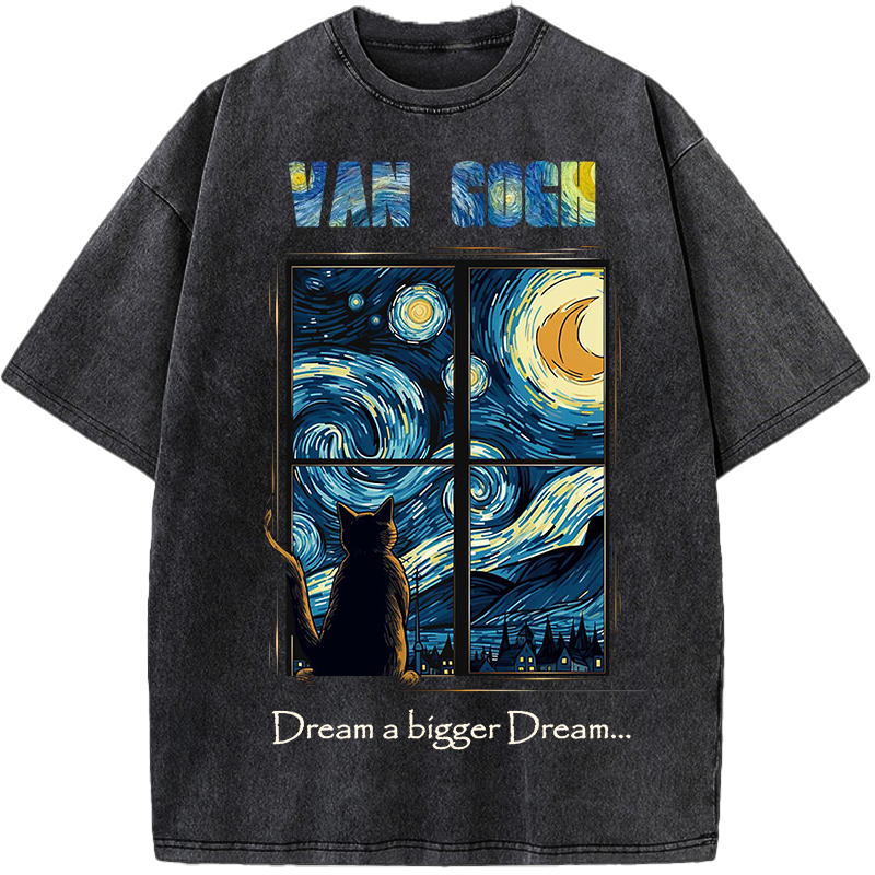Dream Bigger – Starry Night Cat Vintage Washed T-Shirt