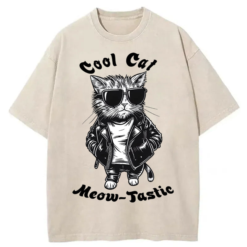 Cool Cat Meow-Tastic Washed T-Shirt