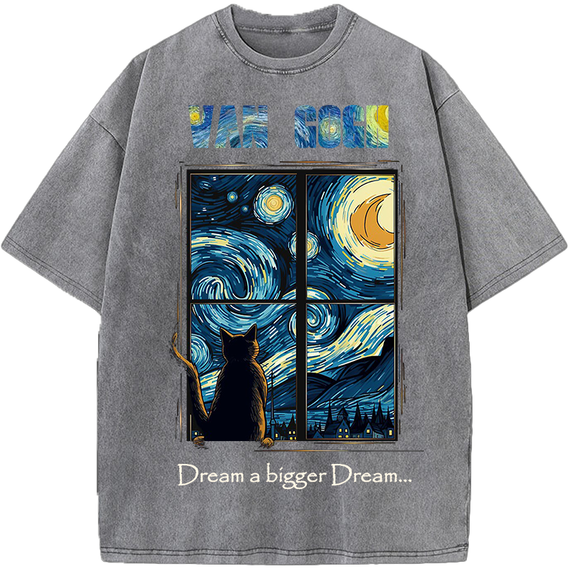 Dream Bigger – Starry Night Cat Vintage Washed T-Shirt