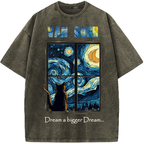 Dream Bigger – Starry Night Cat Vintage Washed T-Shirt