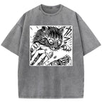 Creepy Cat Anime Horror Art Print Washed T-Shirt