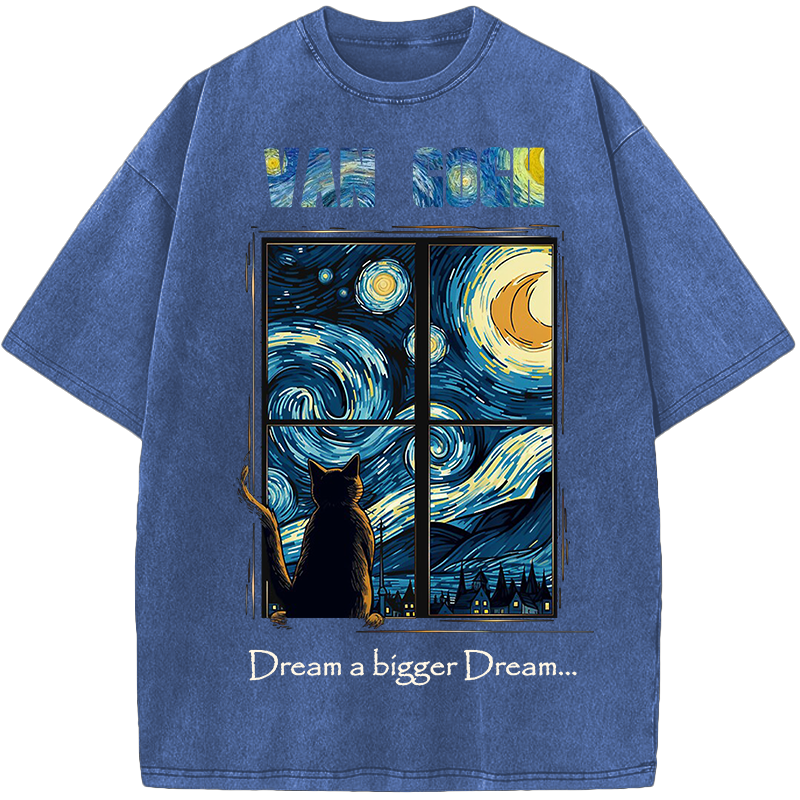 Dream Bigger – Starry Night Cat Vintage Washed T-Shirt