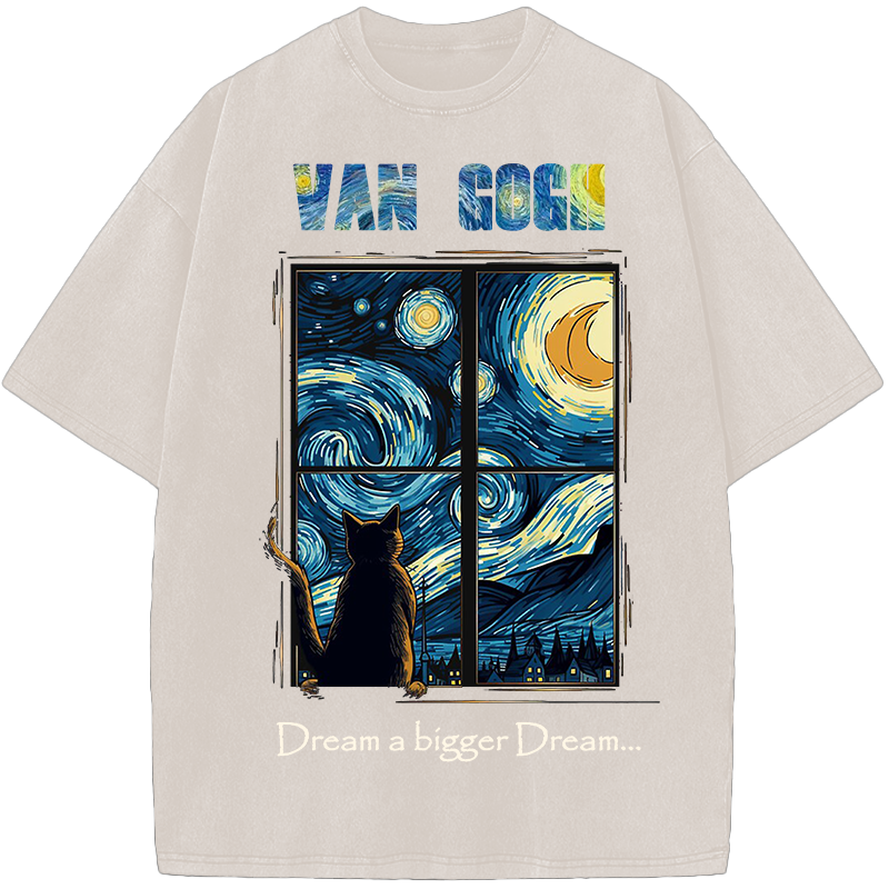 Dream Bigger – Starry Night Cat Vintage Washed T-Shirt