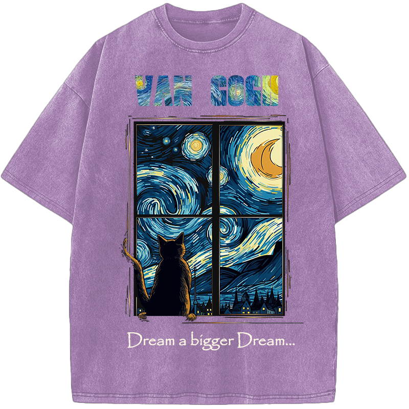 Dream Bigger – Starry Night Cat Vintage Washed T-Shirt