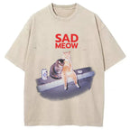 Sad Meow Smoking Cat Washed T-Shirt