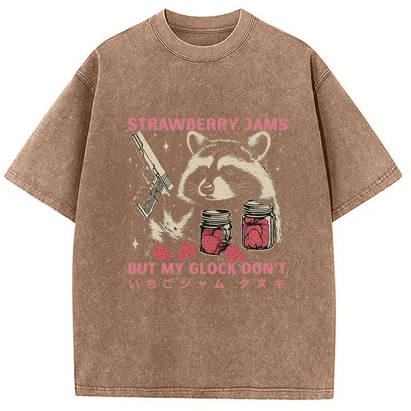 Strawberry Jams Glock Funny Raccoon Washed T-Shirt