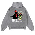 Cat Oops! You Found Out! Vintage Washed Cotton Back Art Hoodie