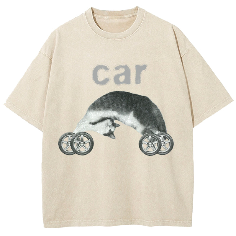 Cat Car Washed T-Shirt
