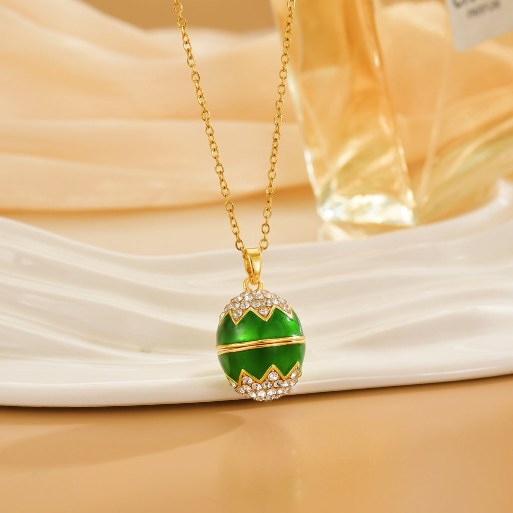 Enamel Glaze Easter Egg Micro-Paved Zircon Openable Pendant