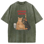 Stoked Meow Smoking Cat Washed T-Shirt