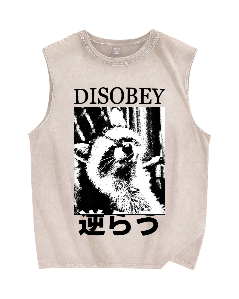 Disobey Raccoon Vintage Distressed Washed Tank Top