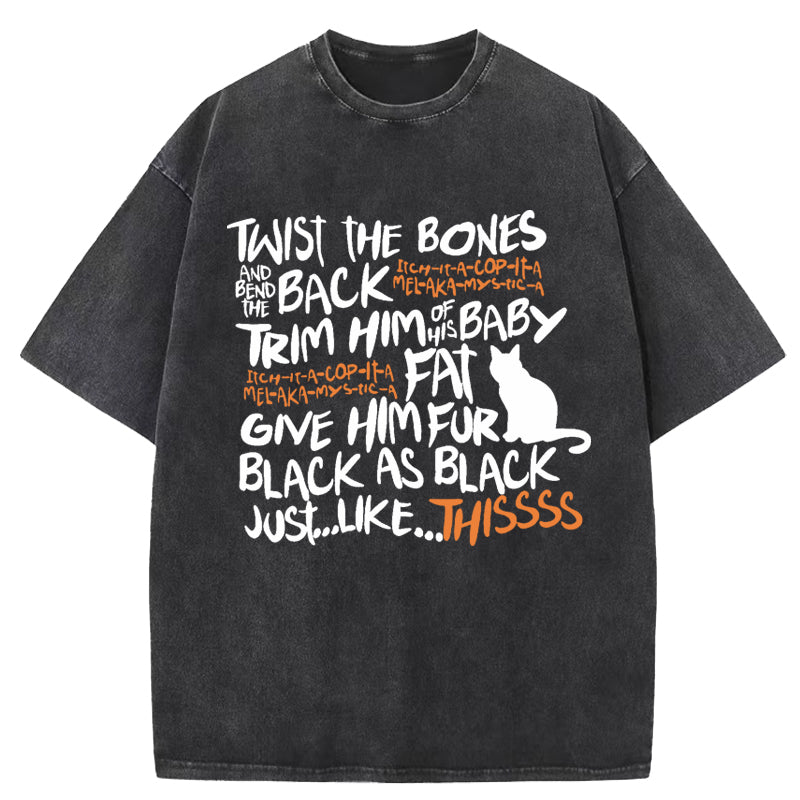 Text Black Cat Washed T-Shirt