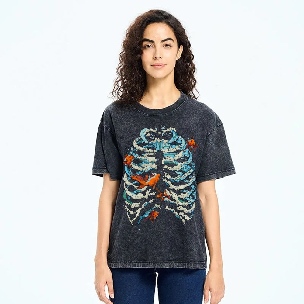 Fish & Wave Bone Art Vintage Cozy T Shirt
