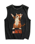 Cat Sushi Vintage Distressed Washed Tank Top